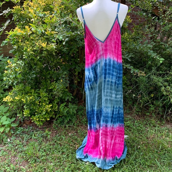 Tie Dye Print Linen Blend Maxi Dress - Picture 6 of 8
